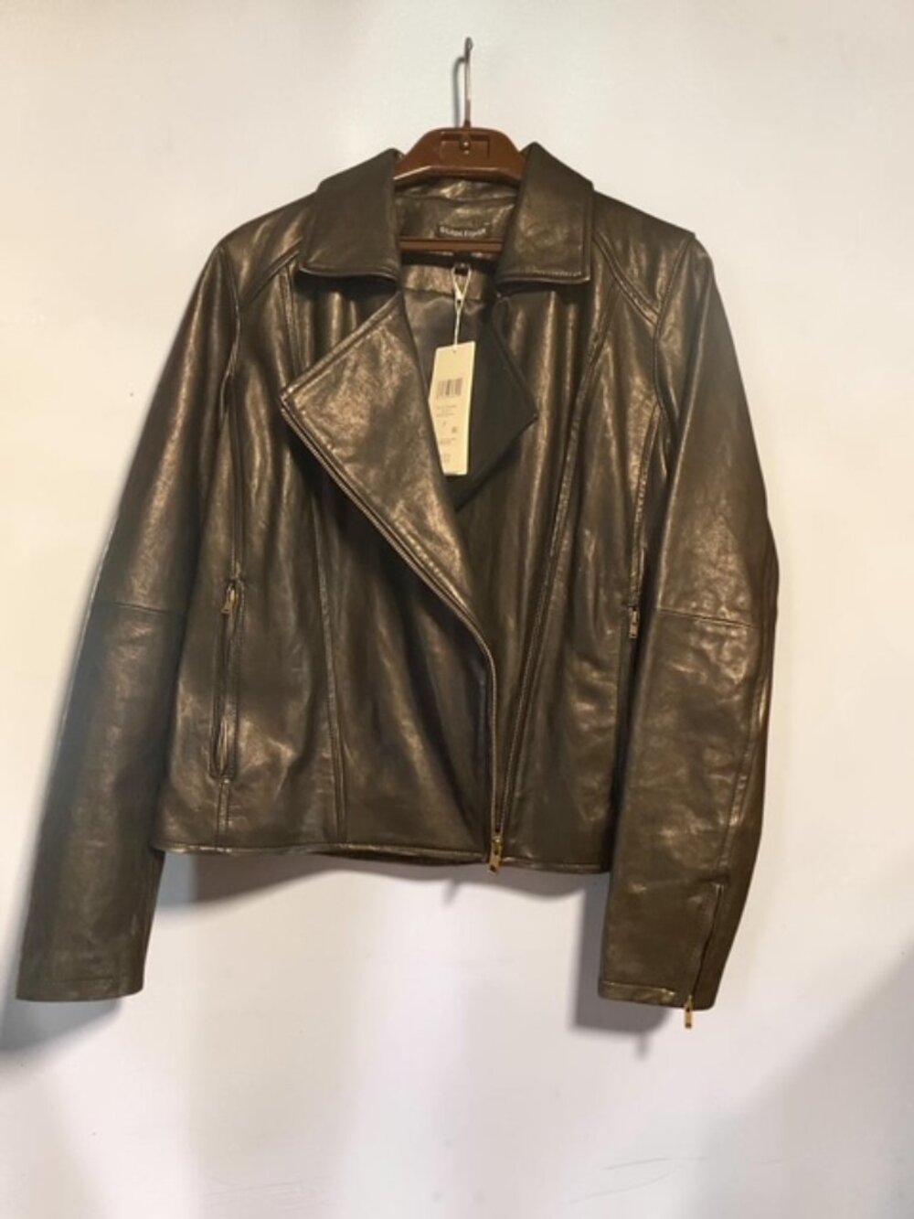 Eileen Fisher Rumpled Luxe Lamb Leather Moto Jacket NWT Black Size 2